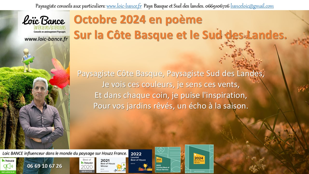 Landes paysage, Je vois ces couleurs, je sens ces vents, Et dans chaque coin, je puise l'inspiration, Pour vos jardins rvs, un cho  la saison.